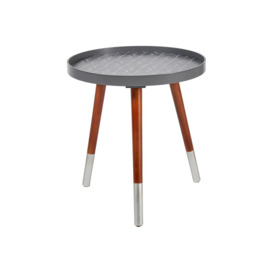 Steel Grey Geo Vinyl Pine Wood Silver Dipped Matte Leg Small Side Table