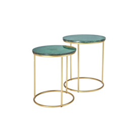 Milano Set of 2 Marble Gold Framed Side Tables - thumbnail 1