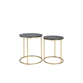 Milano Set of 2 Marble Gold Framed Side Tables - thumbnail 3