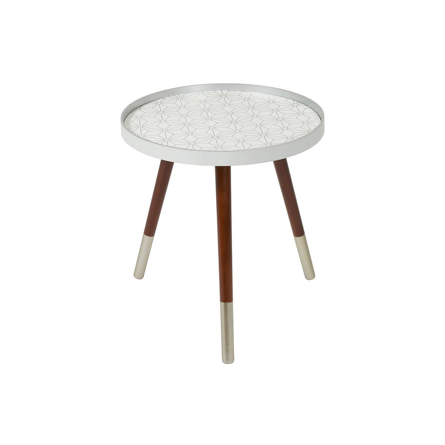 Sabina White & Silver Geo Floral Lipped Top Pine Wood Silver Dipped Leg Side Table - image 1