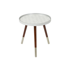 Sabina White & Silver Geo Floral Lipped Top Pine Wood Silver Dipped Leg Side Table - thumbnail 1