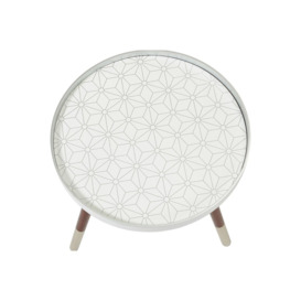 Sabina White & Silver Geo Floral Lipped Top Pine Wood Silver Dipped Leg Side Table - thumbnail 3