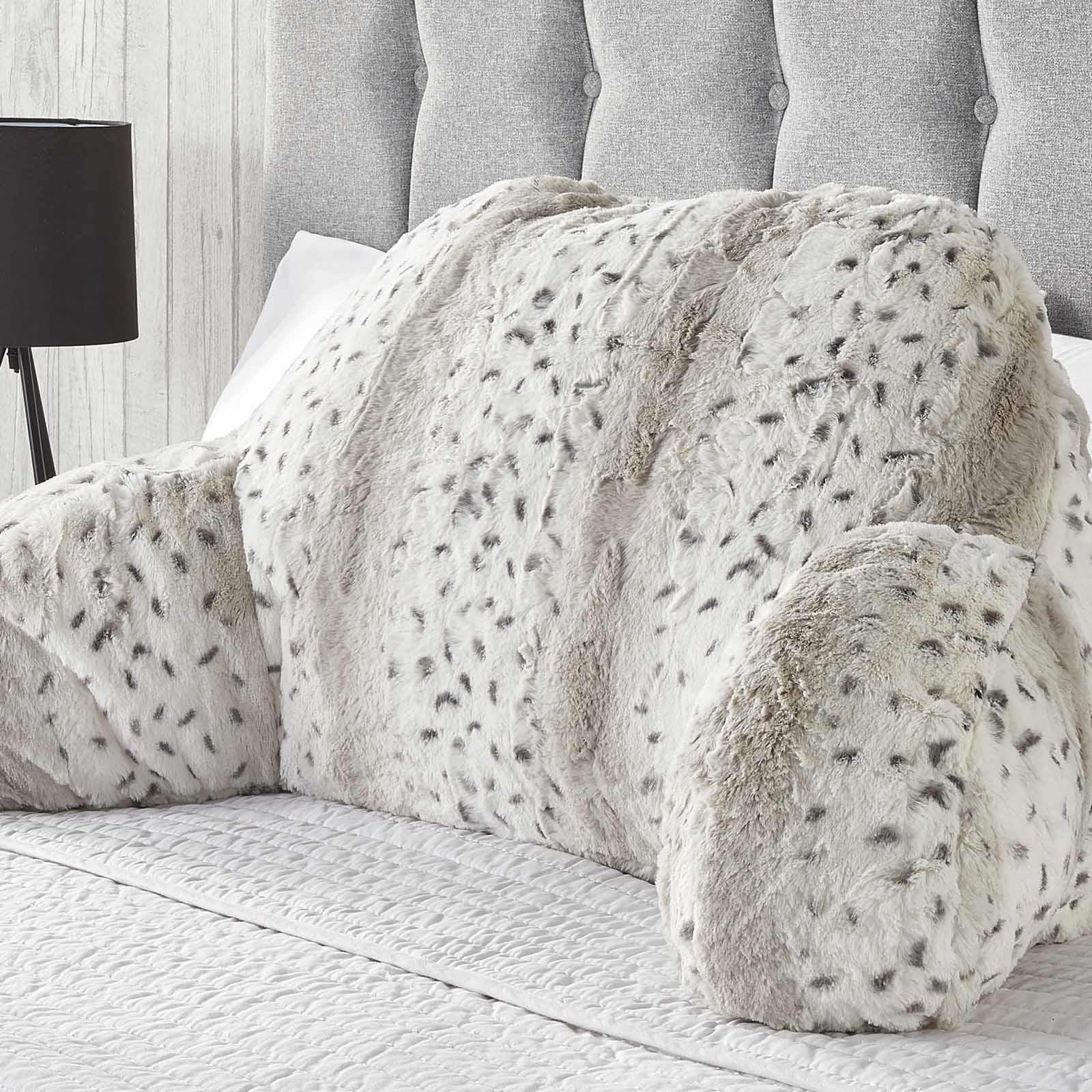 Leopard Faux Fur Fleece Cushion with Arms Lumbar Chair Support Back Rest Pillow