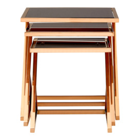 Sturdy Set Of 3 Rose Gold Finish Nesting Tables, Fashionable Nesting Tables, Practical Square Nesting Tables