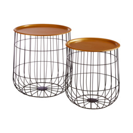 Interiors by Premier Set of 2 Black Round Basket Side Tables, Wirefame Side Tables with Gold Tops, Endtables for living room - thumbnail 2
