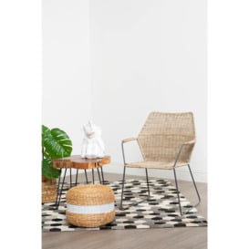 Interiors by Premier White Stripe Seagrass Pouffe, Comfortable footrest seagrass pouffe,Easy to move woven stool, Versatile stool - thumbnail 3