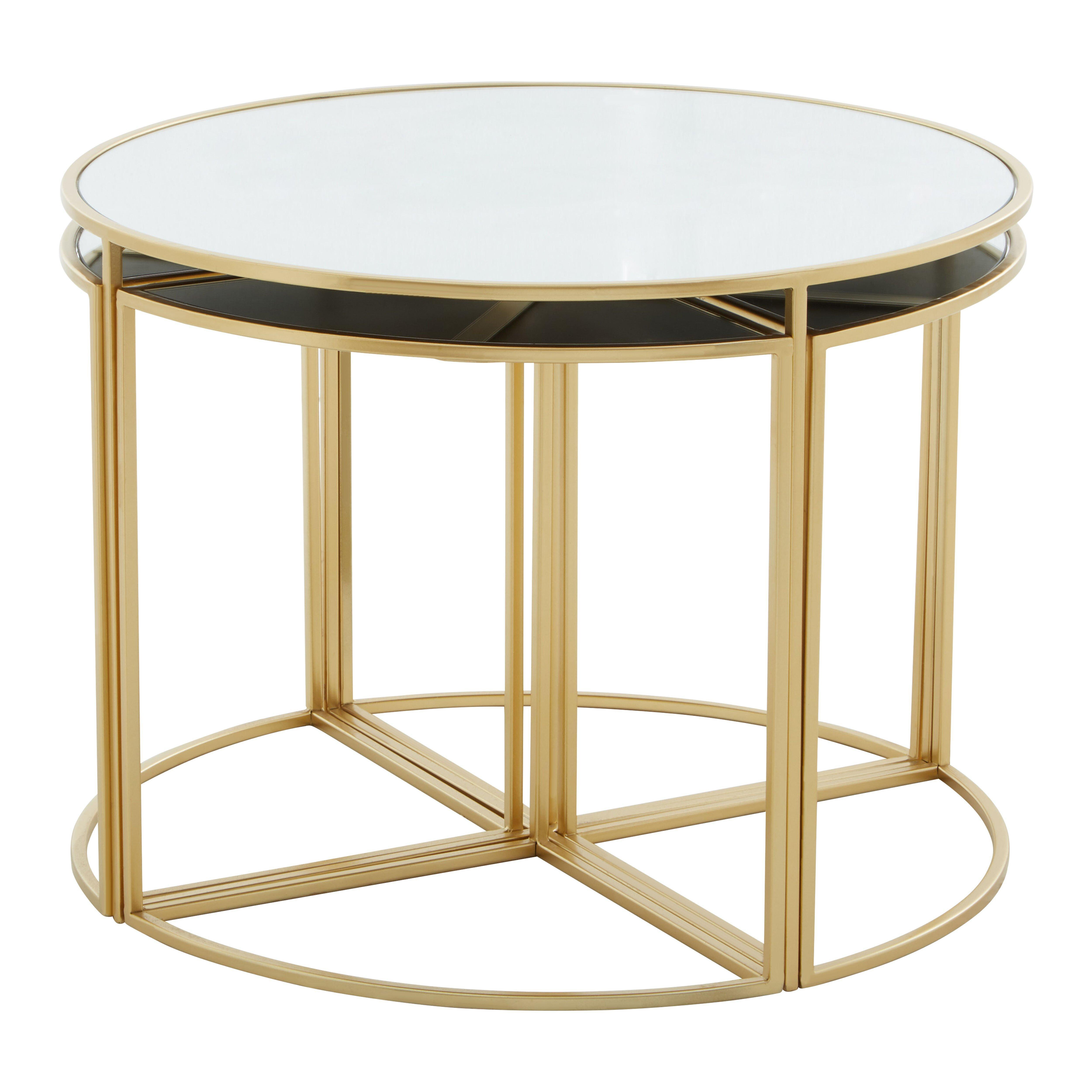 Jolie 5 Piece Mirrored Top Nesting Tables Set with Gold Frame - image 1