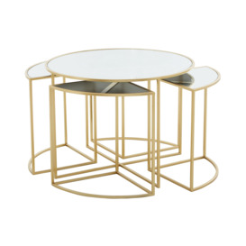 Jolie 5 Piece Mirrored Top Nesting Tables Set with Gold Frame - thumbnail 3