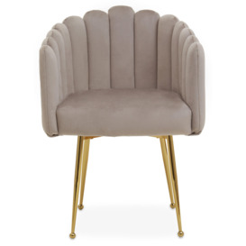 Mink Velvet Dining Chair, Shell-Shaped Accent Chair, Plush Velvet Upholstery, Gold Chrome Legs Velvet Chair