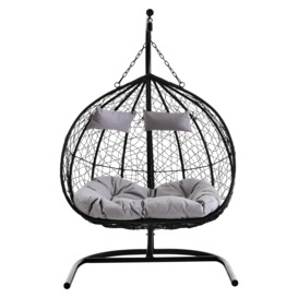 Double Black Hanging Chair, Plush Comfort Bedroom Chair, Stable And Sturdy Indoor Chair with grey cusions