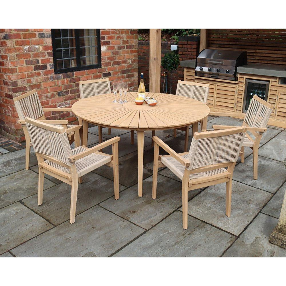 ROMA 150cm 6 Seat Set with Rope Stacking Chairs - image 1