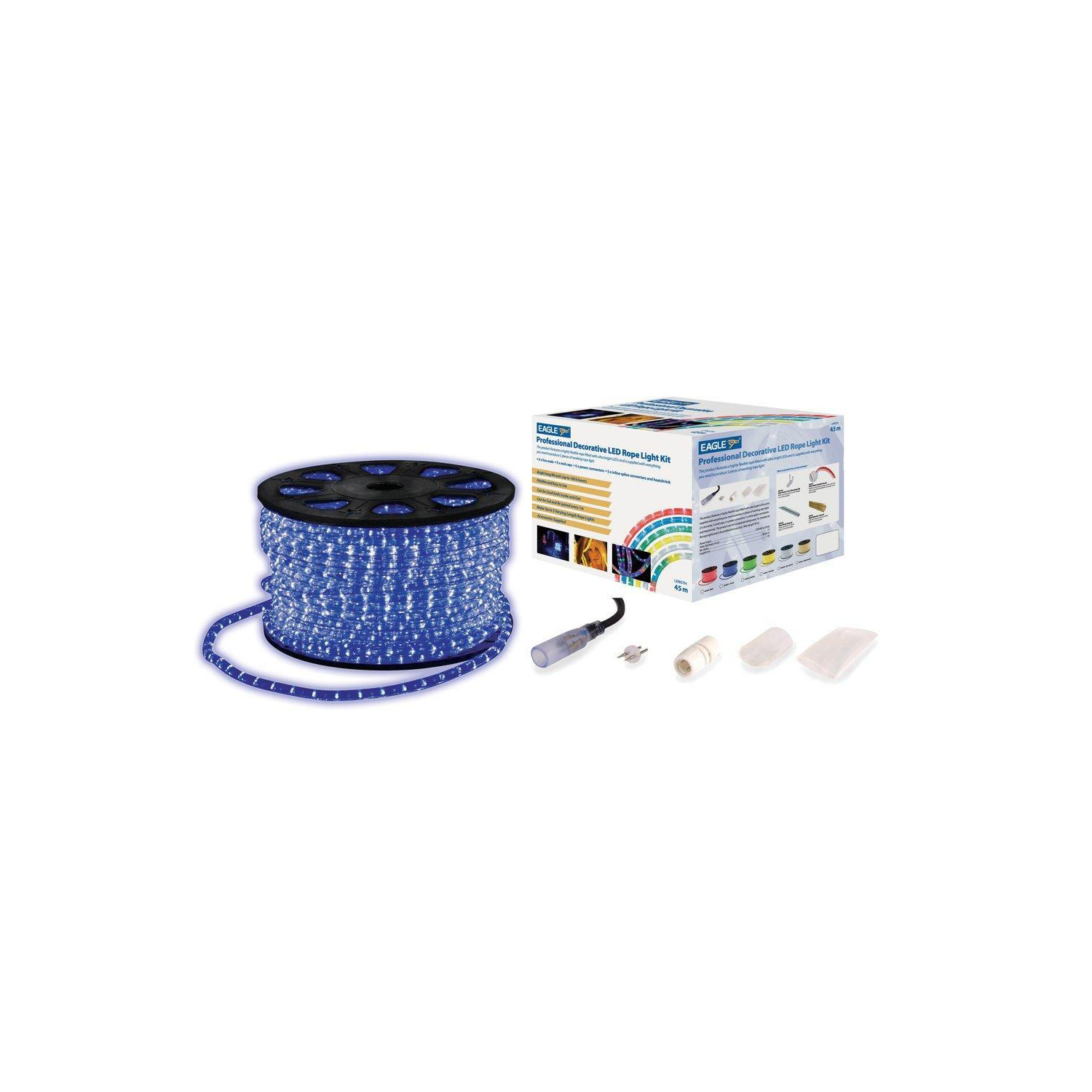 Static LED Rope Light Kit With Wiring Accessories Kit 45m Blue - image 1