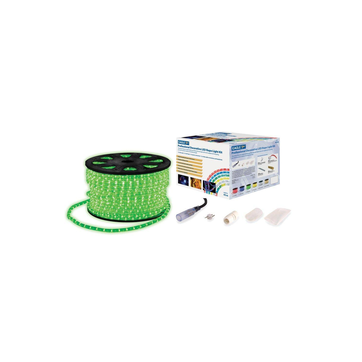 Static LED Rope Light Kit With Wiring Accessories Kit 45m Green - image 1