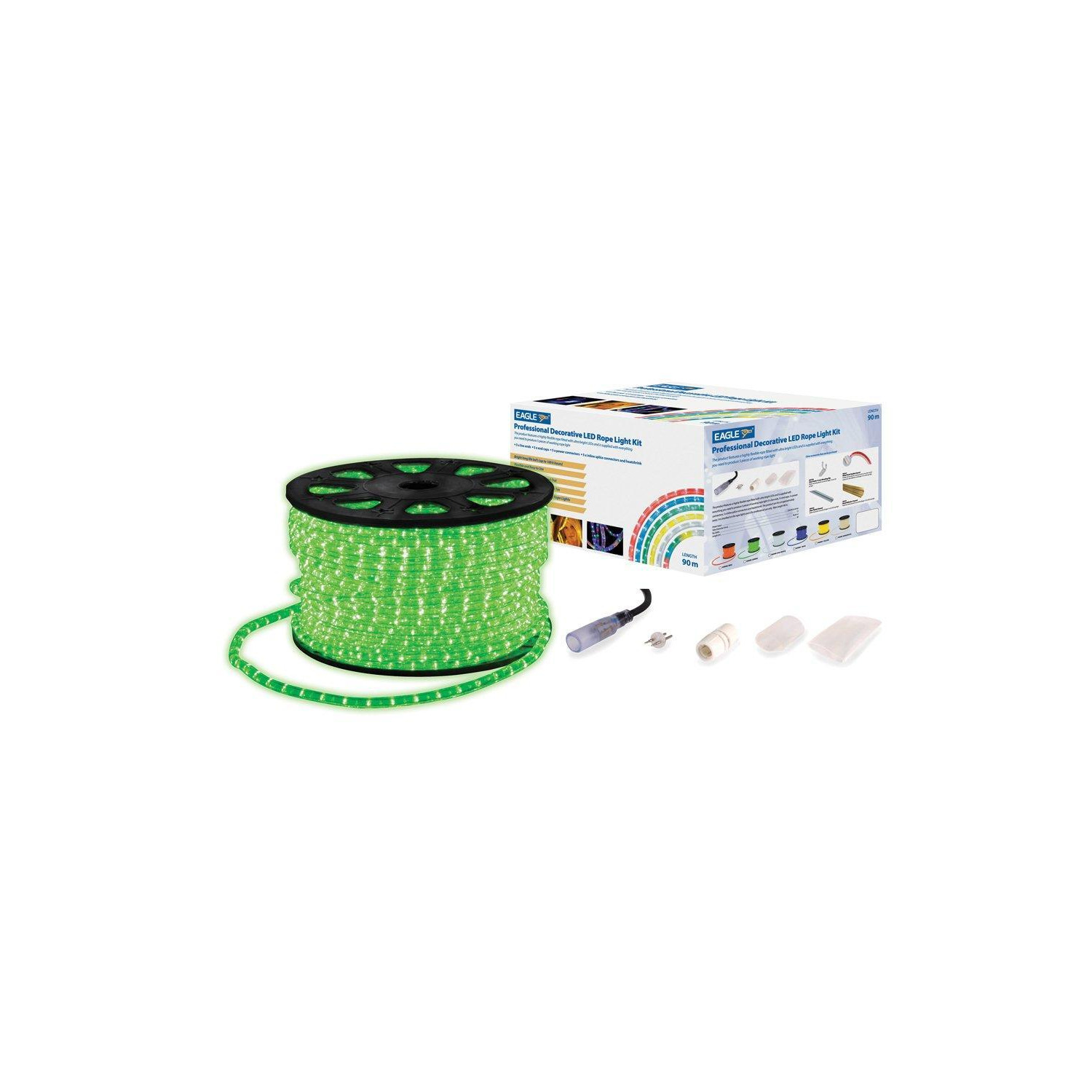 Static LED Rope Light Kit With Wiring Accessories Kit 90m Green - image 1