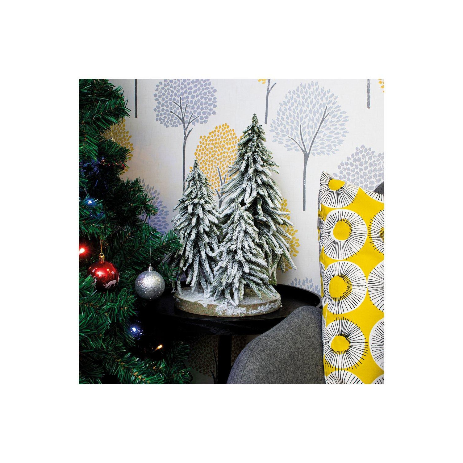 Decorative Snow Topped Mini Christmas Tree Display on Plinth - image 1