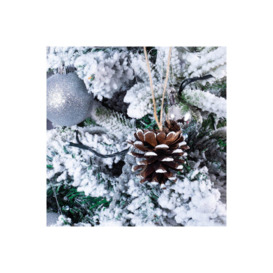 Home Festive Christmas Hanging Pine Cone Bauble Decoration - White Tipped Pack of 6