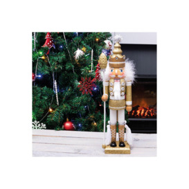 Gold Nutcracker with Staff Christmas Decoration