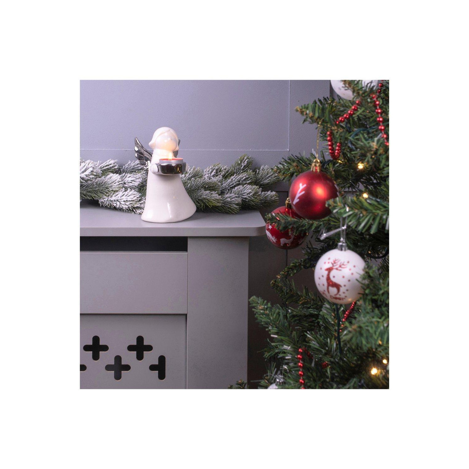 Netagon Festive Ceramic Winged Christmas Angel Tealight Holder in Silver - image 1