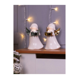 Netagon Festive Ceramic Winged Christmas Angel Tealight Holder in Silver - thumbnail 3