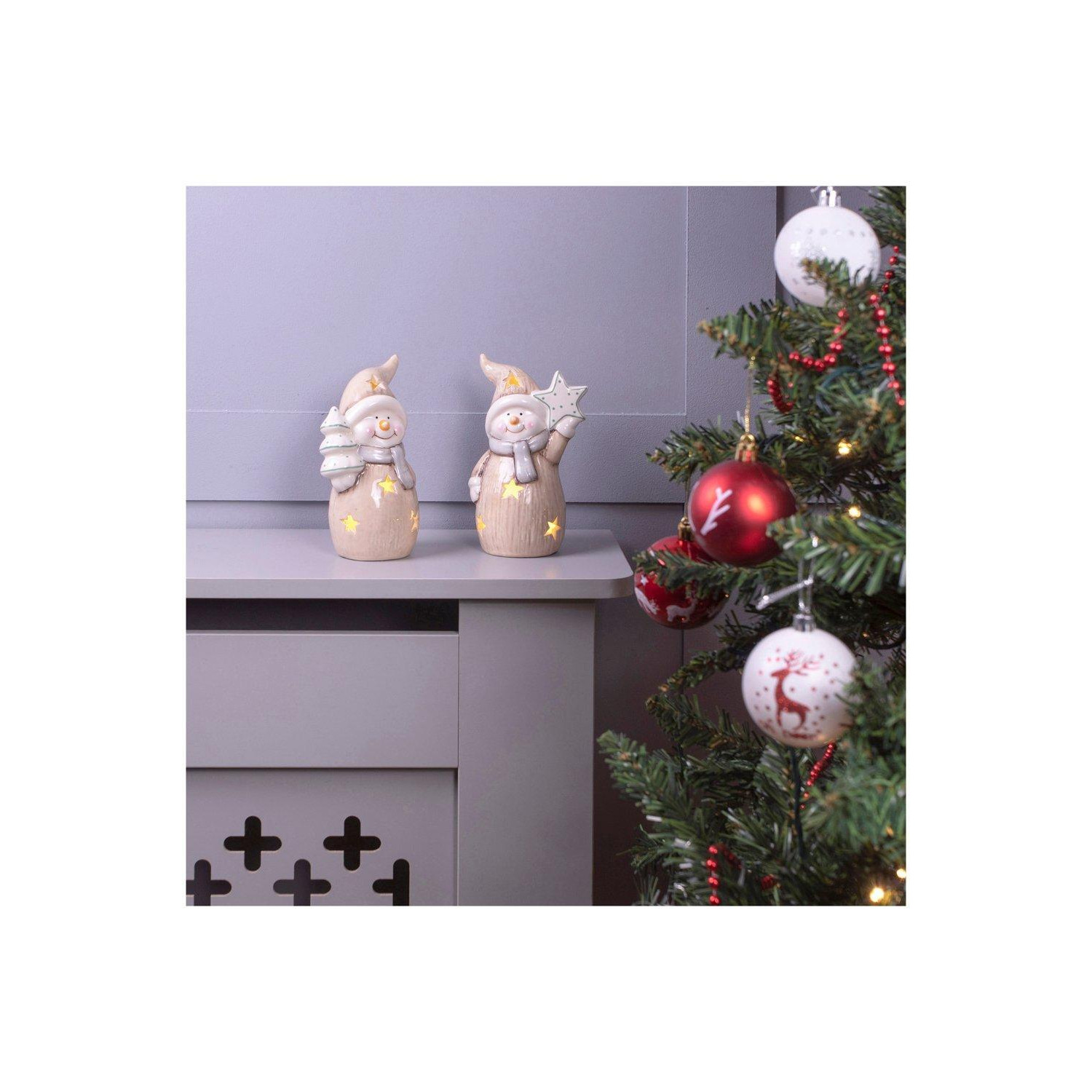 Netagon Festive Christmas Ceramic Light Up Snowmen Decoration Ornaments - Pair - image 1