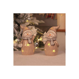Netagon Festive Christmas Ceramic Light Up Snowmen Decoration Ornaments - Pair - thumbnail 3