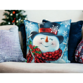 Happy Snowman Design Christmas Themed Cushion 45X45CM - thumbnail 3