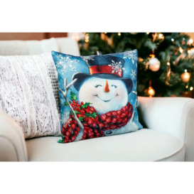 Happy Snowman Design Christmas Themed Cushion 45X45CM - thumbnail 2