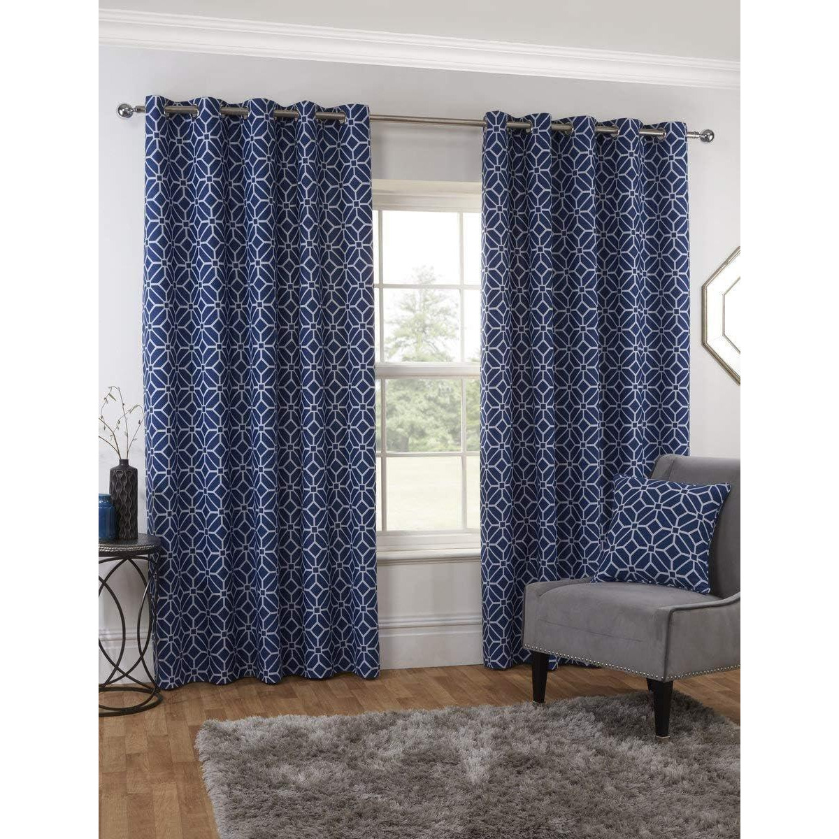 Kelso Geometric Fully Lined Eyelet Curtains