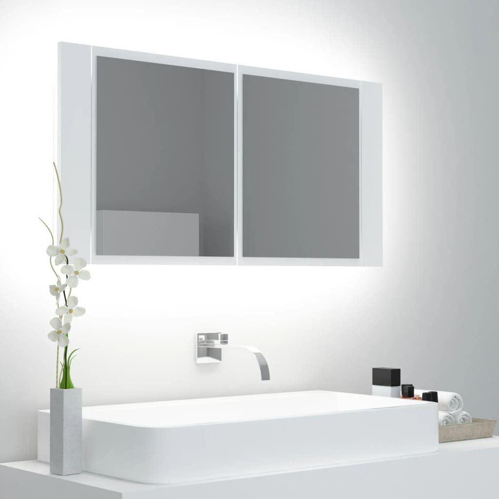LED Bathroom Mirror Cabinet White 90x12x45 cm - image 1