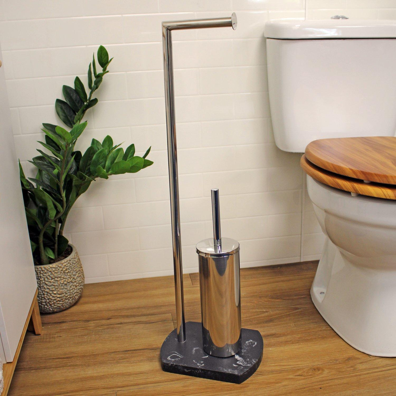 'Octavia' Grey Toilet Roll & Toilet Brush Holder - image 1