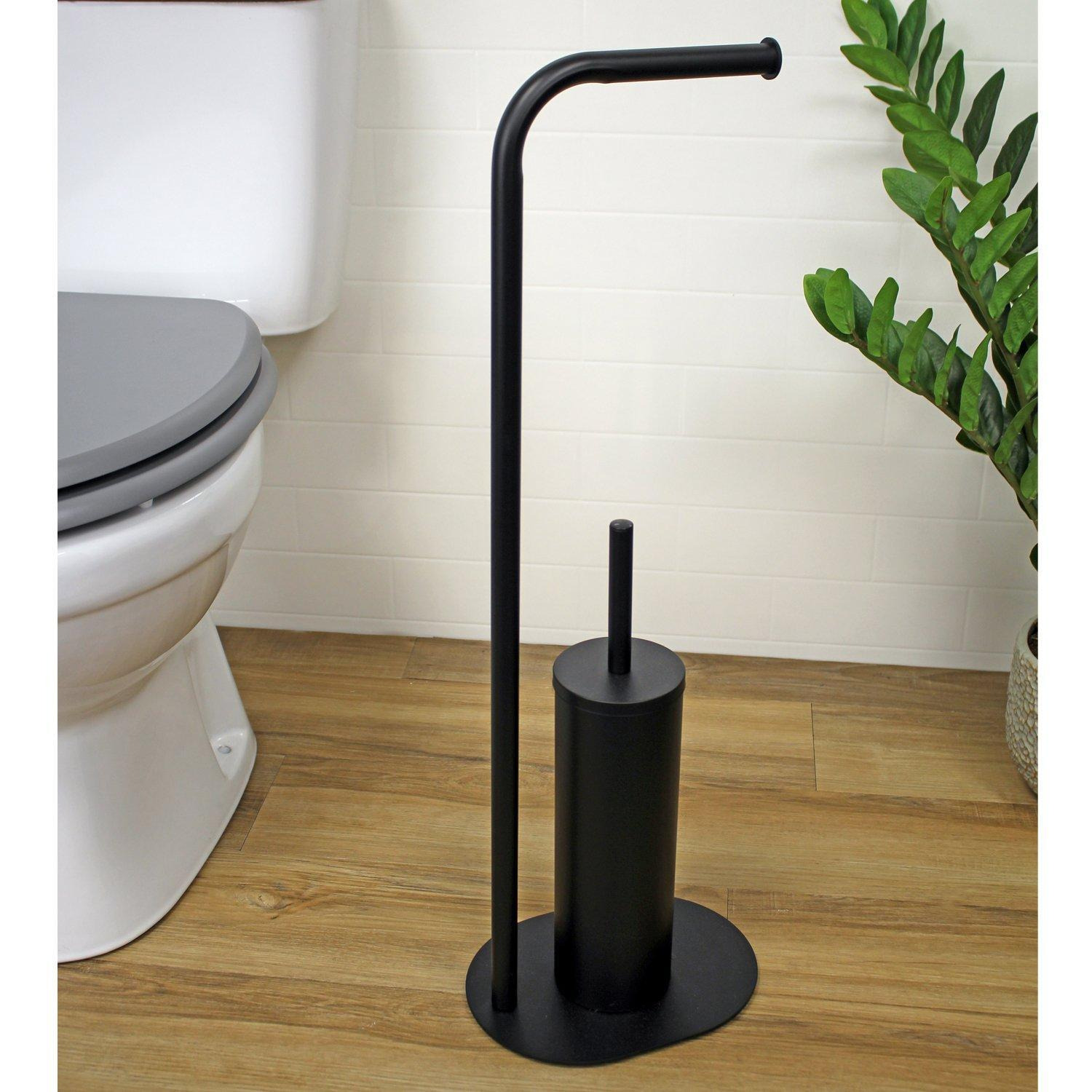 'Aspen' Black Toilet Roll Holder & Brush Combination Freestanding - image 1