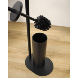 'Aspen' Black Toilet Roll Holder & Brush Combination Freestanding - thumbnail 3