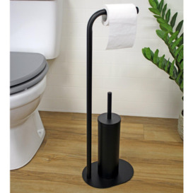 'Aspen' Black Toilet Roll Holder & Brush Combination Freestanding - thumbnail 2