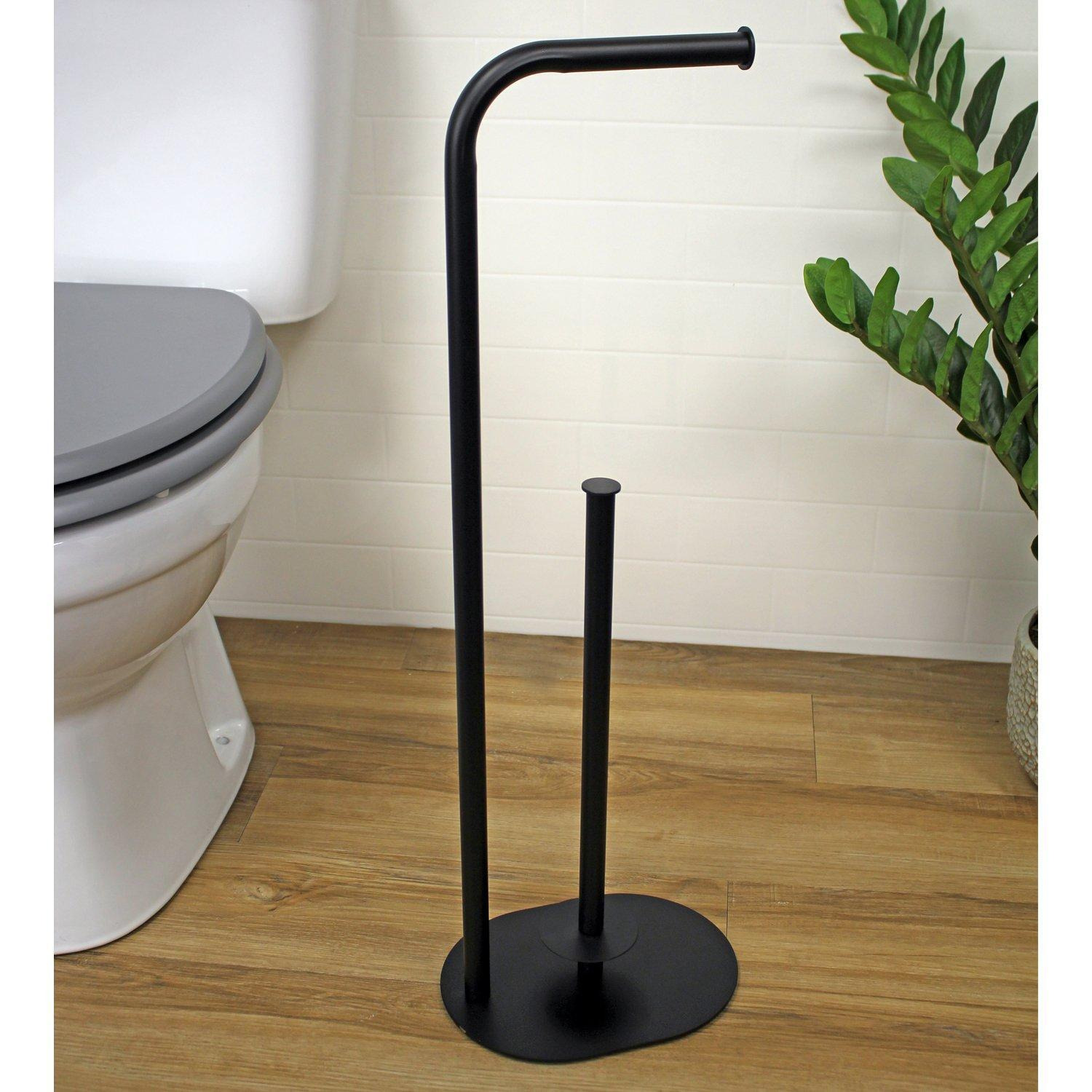 'Aspen' Black Toilet Roll & Spare Paper Holder Freestanding - image 1