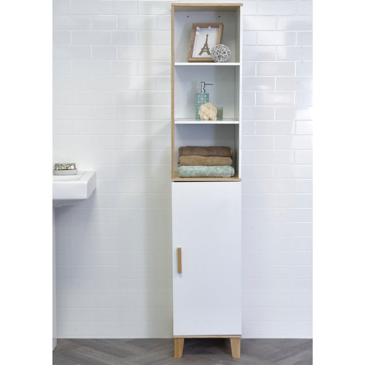 'Catania' Single Tall Floor Standing Bathroom Cabinet with Display Shelves - image 1