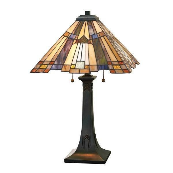 Inglenook 2 Light Tiffany Table Lamp Bronze E27