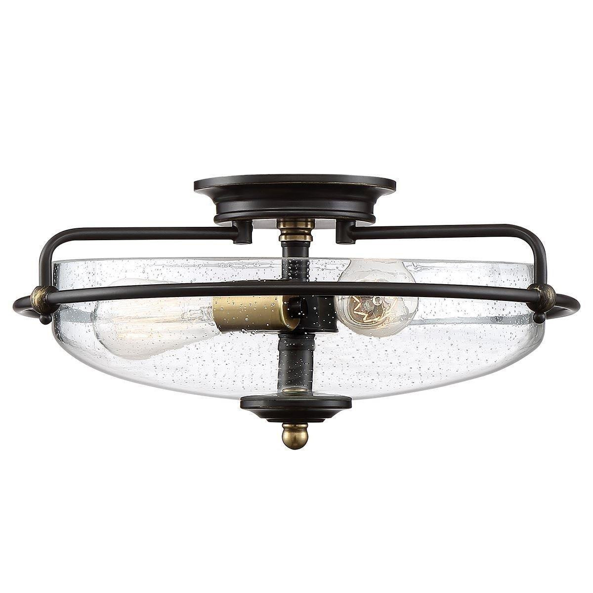 Quoizel Griffin Bowl Semi Flush Ceiling Light Palladian Bronze with Weathered Brass Accents