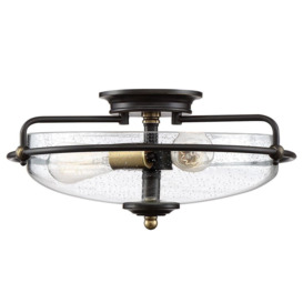 Quoizel Griffin Bowl Semi Flush Ceiling Light Palladian Bronze with Weathered Brass Accents