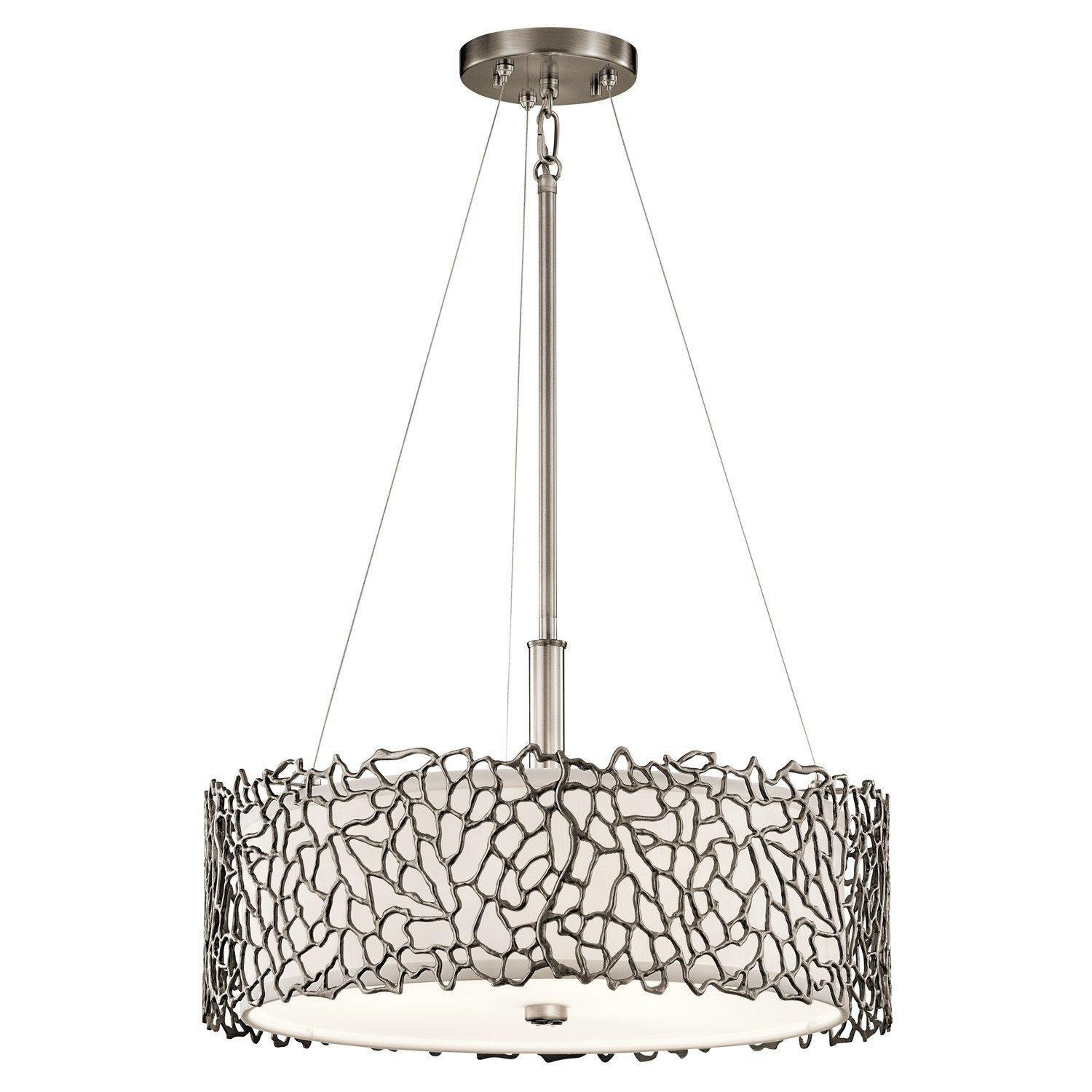 Silver Coral 3 Light Ceiling DuoMount Pendant Classic Pewter E27 - image 1
