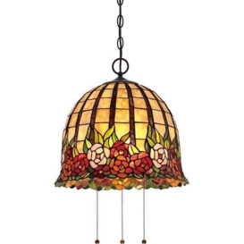 Rosecliffe 3 Light Ceiling Pendant Imperial Bronze Tiffany Style Glass E27