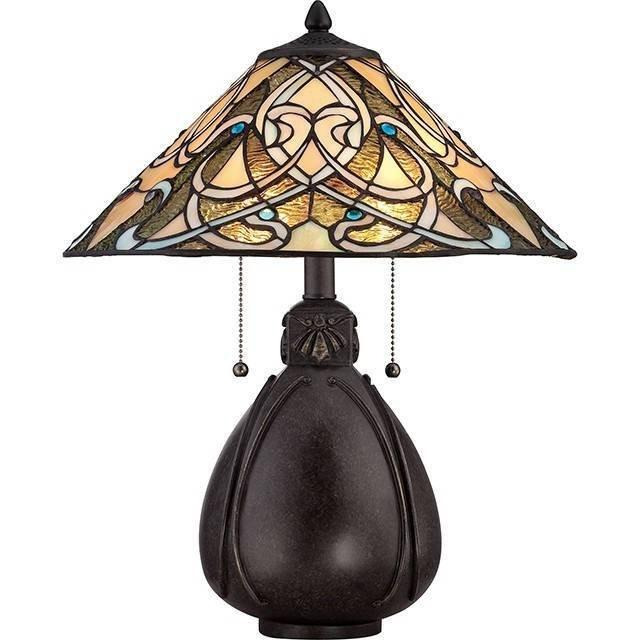 India 2 Light Table Lamp Imperial Bronze Tiffany Glass E27