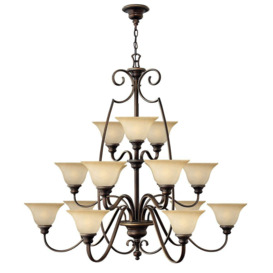 Cello 15 Light Chandelier Antique Bronze with Glass Shades