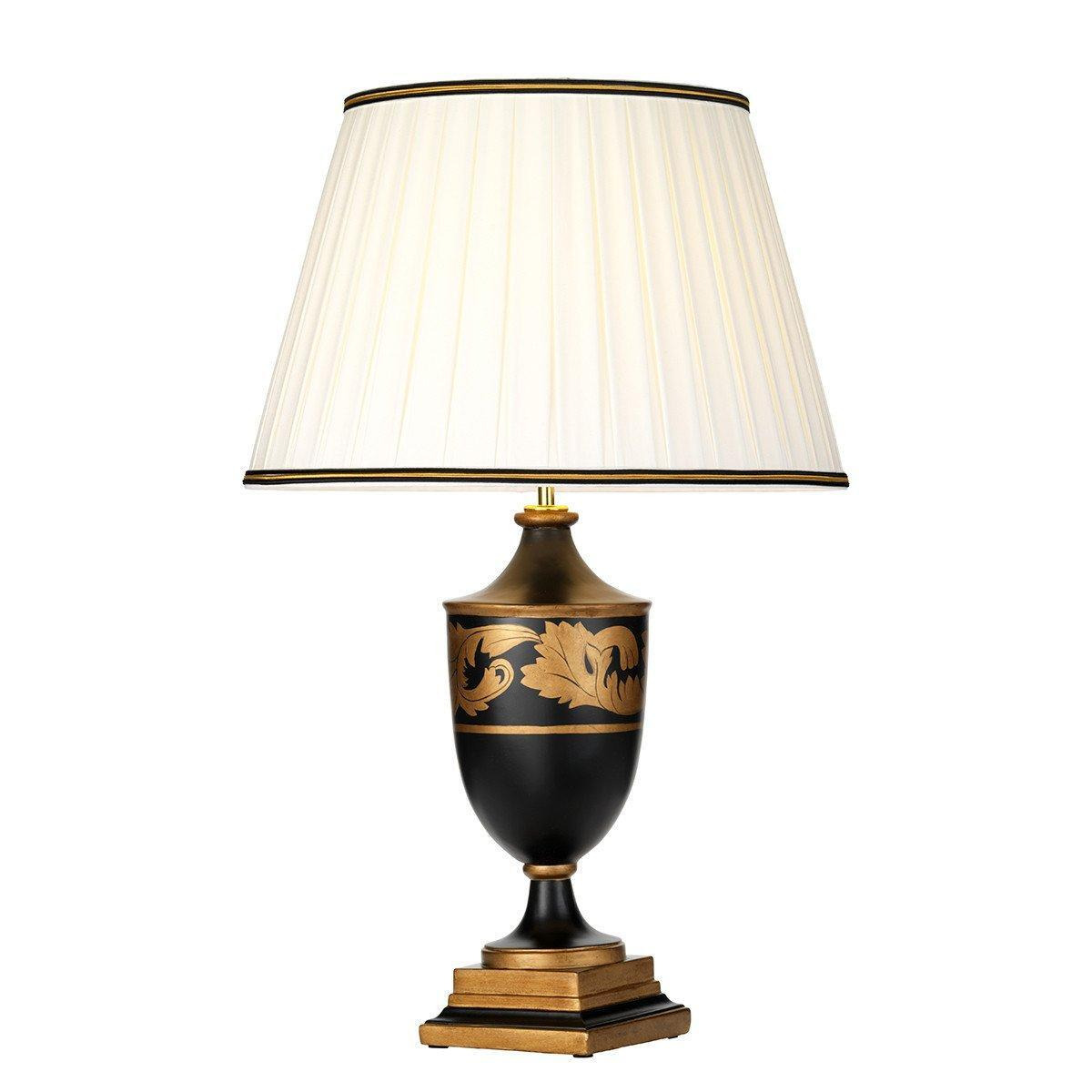 Narbonne 1 Light Table Lamp Black Wood Urn With Tall Empire Cotton Shade - image 1