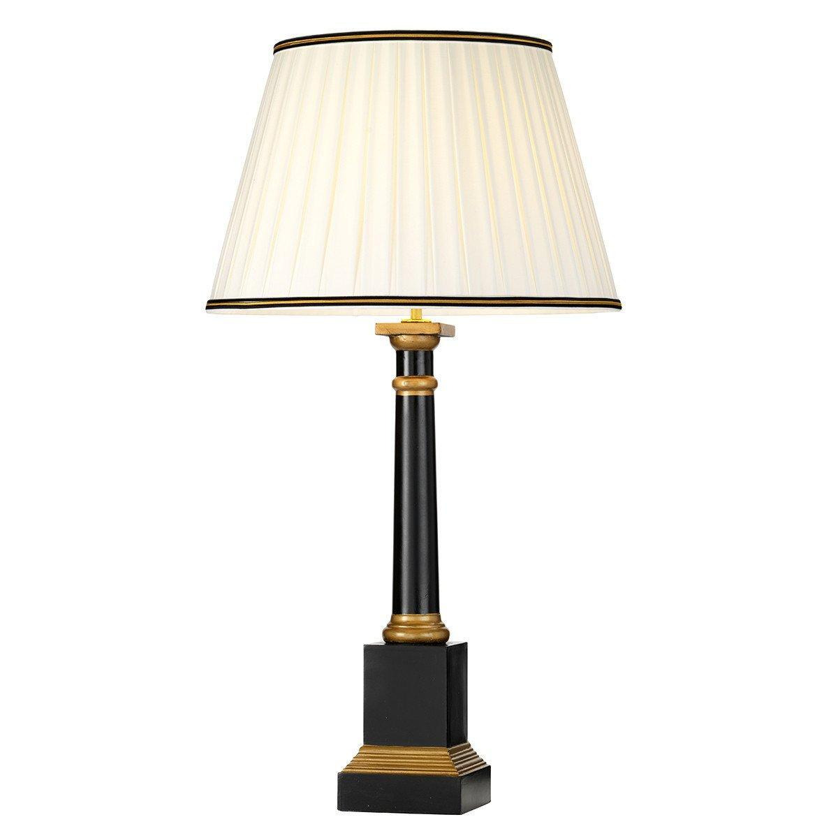 Peronne 1 Light Table Lamp Black Wood Tall Empire Cotton Shade - image 1