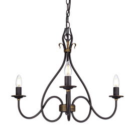 Windermere Multi Arm Chandelier 3 Light Rust Gold Finish Shades Not Included E14