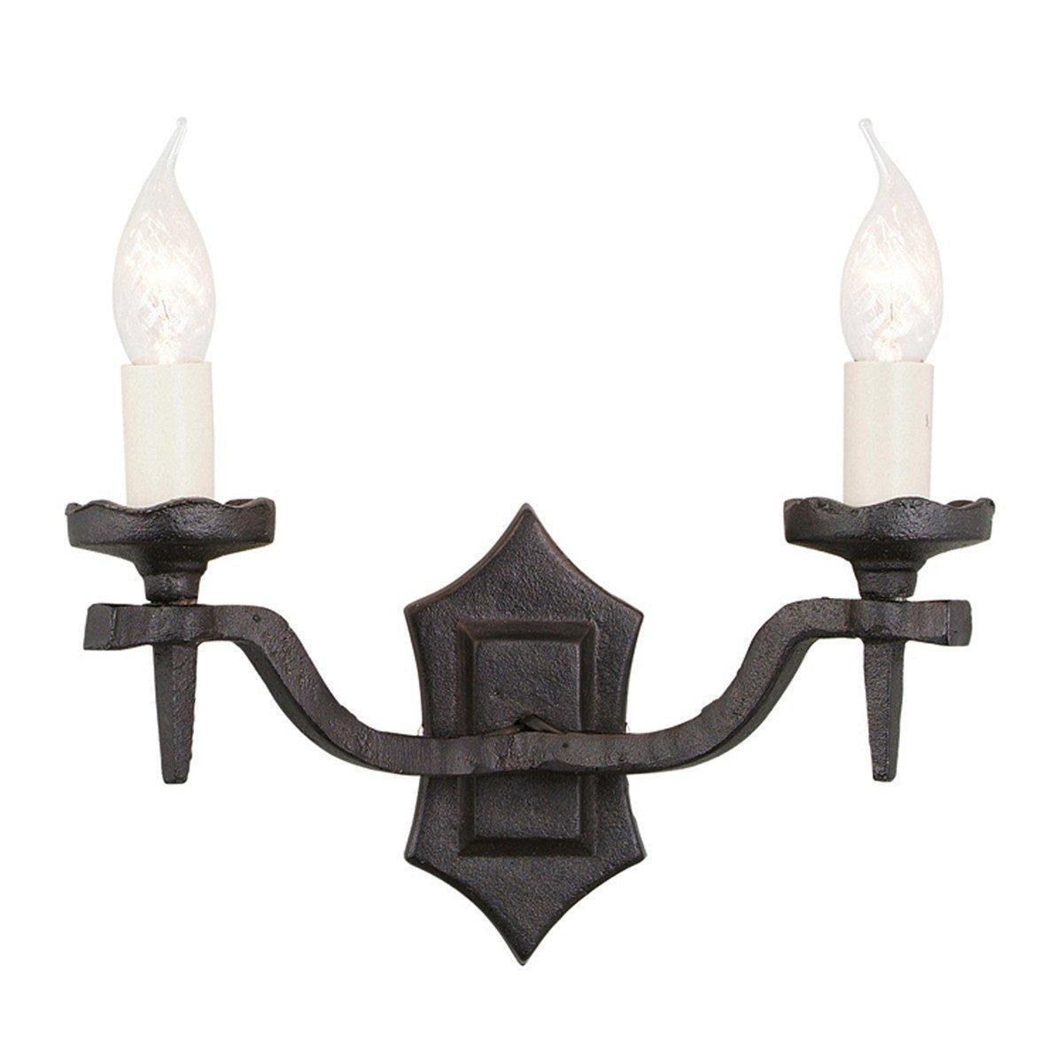 Rectory 2 Light Indoor Candle Wall Light Black E14 - image 1