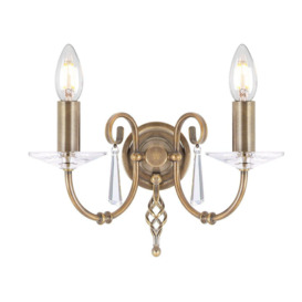 Aegean 2 Light Indoor Candle Wall Light Aged Brass E14