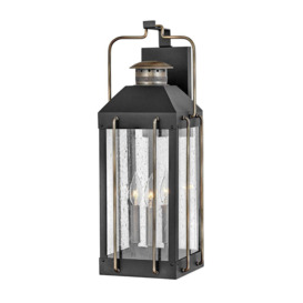 Hinkley Fitzgerald Outdoor Wall Lantern Textured Black with Burnished Bronze IP44 - thumbnail 1