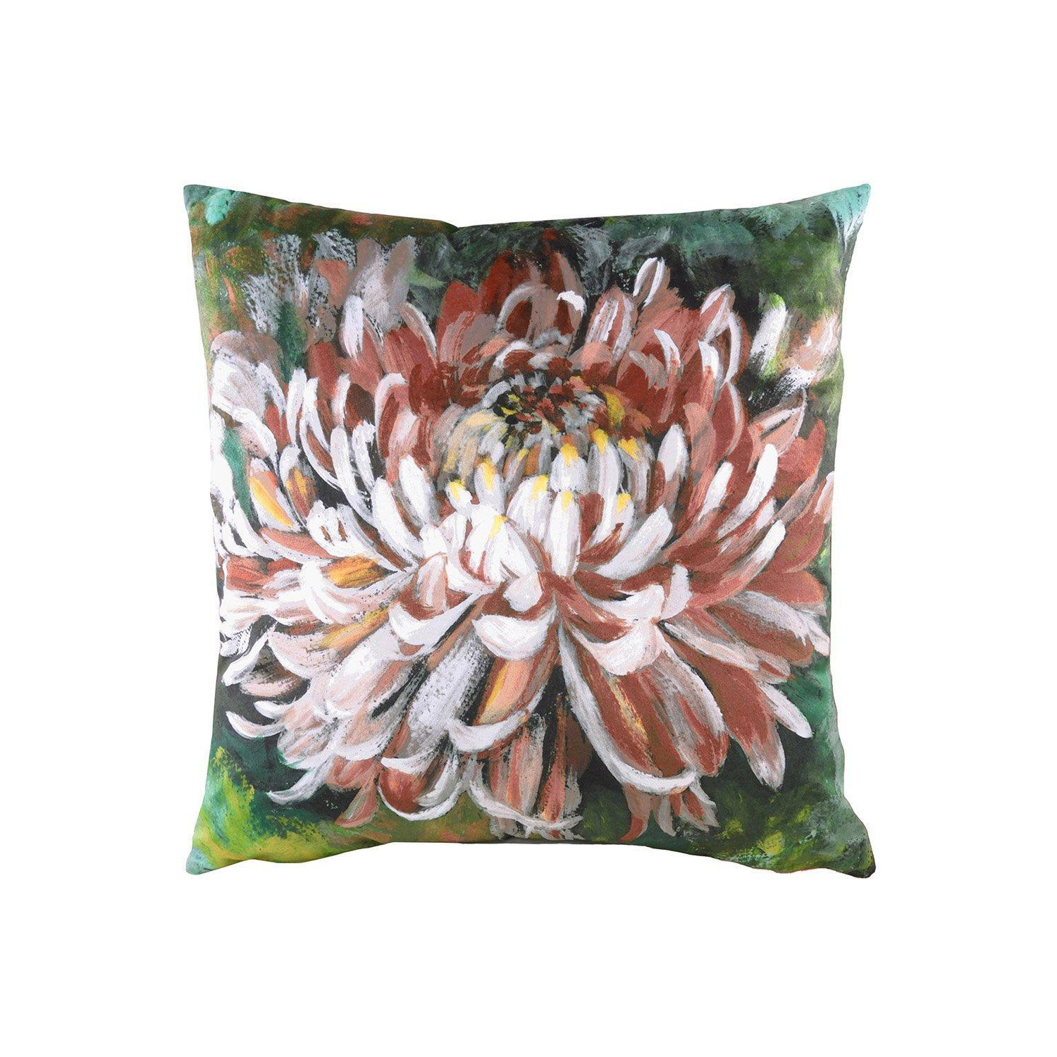 Winter Florals Chrysanthemum Hand-Painted Printed Cushion - image 1