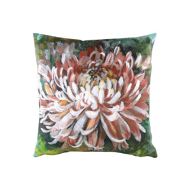 Winter Florals Chrysanthemum Hand-Painted Printed Cushion - thumbnail 1